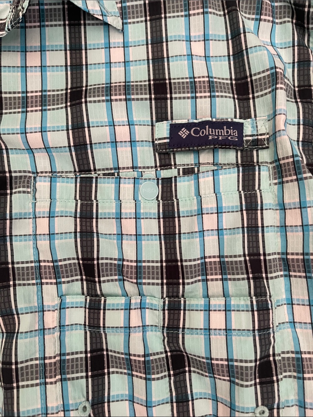 Columbia Men's Blue and Navy Plaid Button-Down Shirt - Picture 3 of 4
